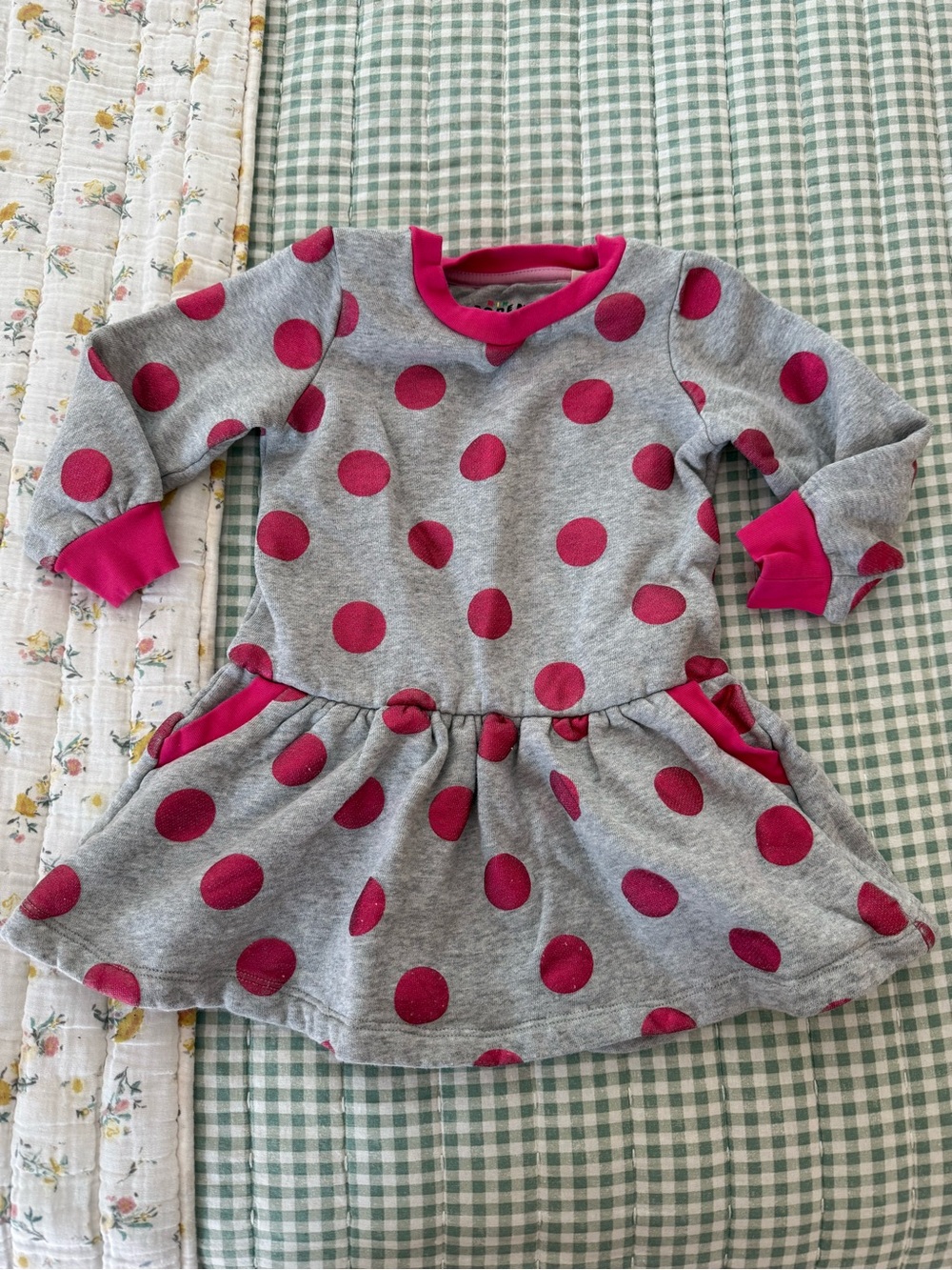 Mini Boden Sweatshirt Dress with Pink Polka Dots